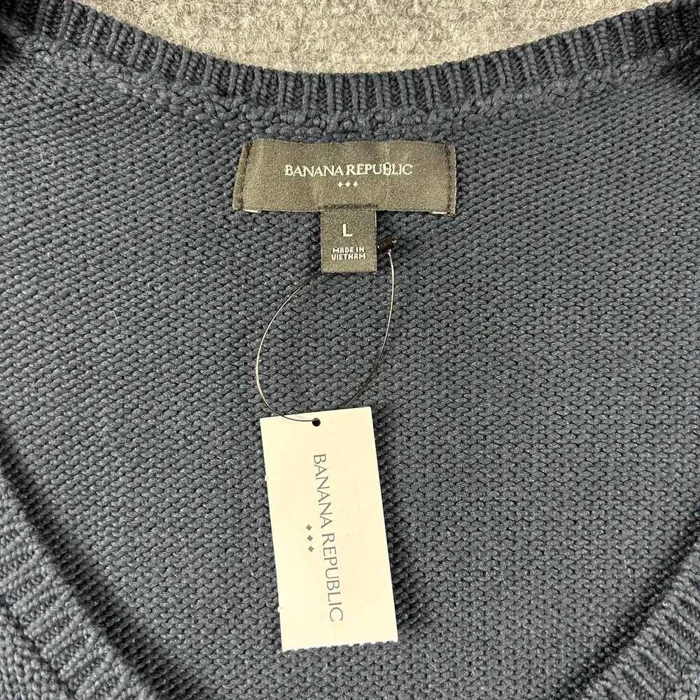 Banana Republic Sweater‎ Vest Mens Large Blue Crew Neck Knit Sleeveless Pullover